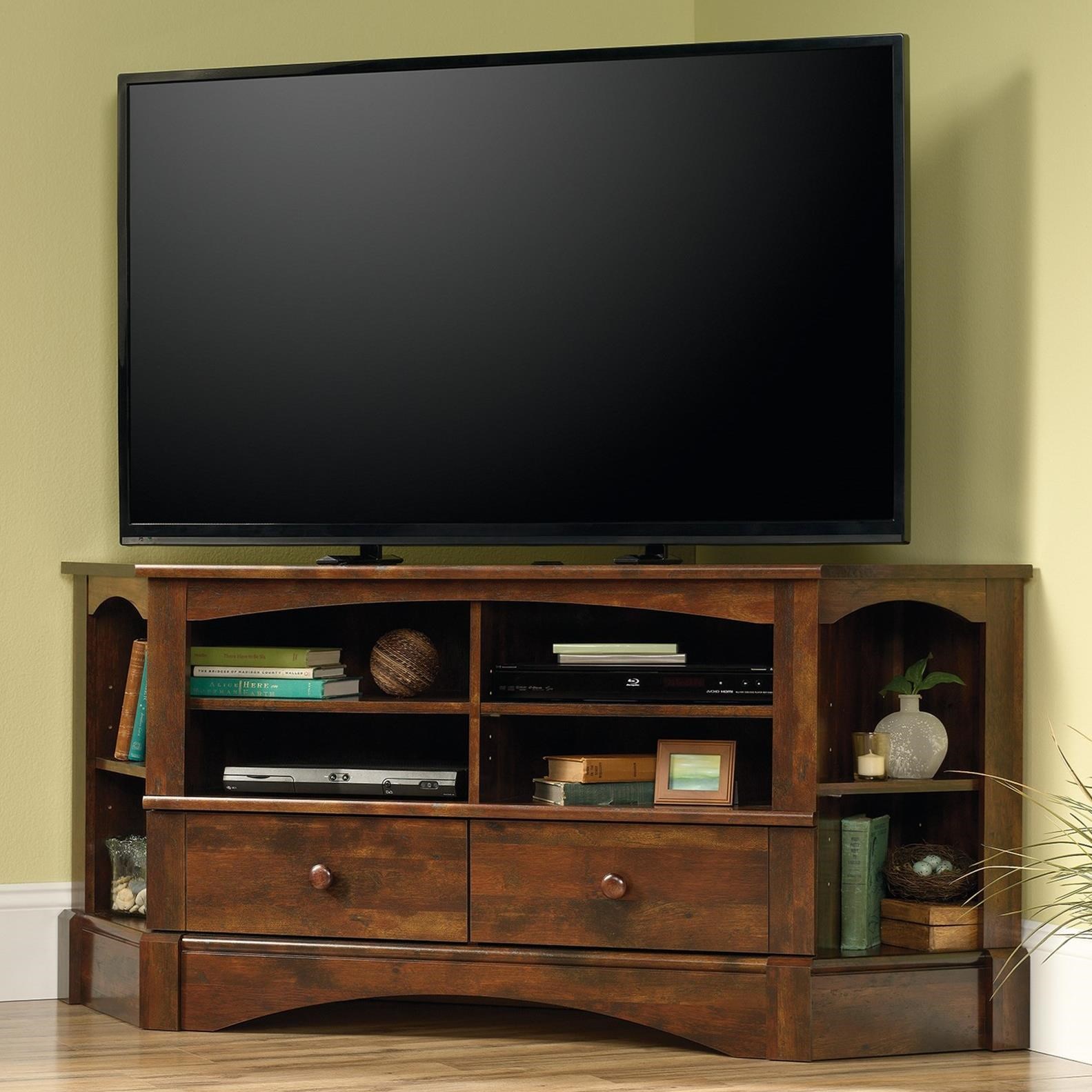 Sauder Harbor View 420471 Antique Finished Corner Entertaiment Credenza